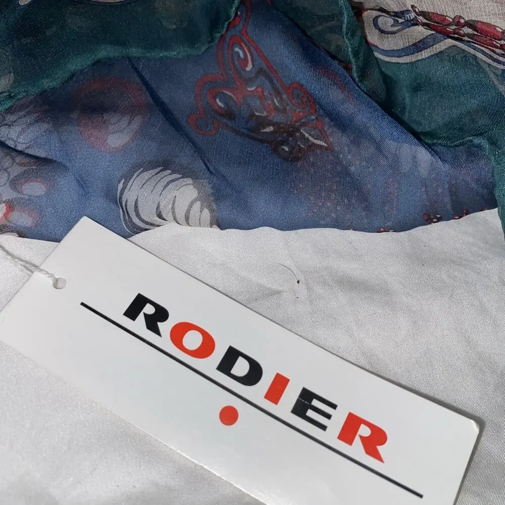 Rodier 100% Silk Square Scarf Nautical Design 34”x34” Navy Green Red Cream New